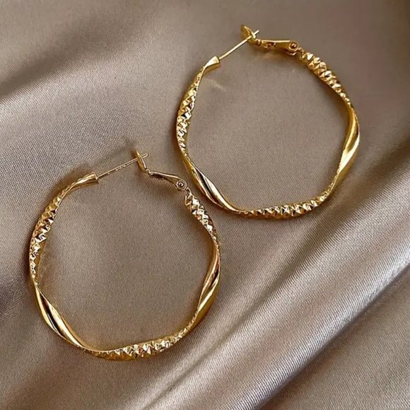 Jewelry - Gold Twisted Hoop Earrings